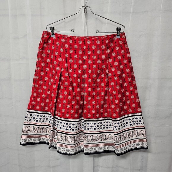 Charter Club Red Nautical Skirt Pleated Anchor Crab Shell Beach A-Line Preppy 10 - Picture 1 of 12